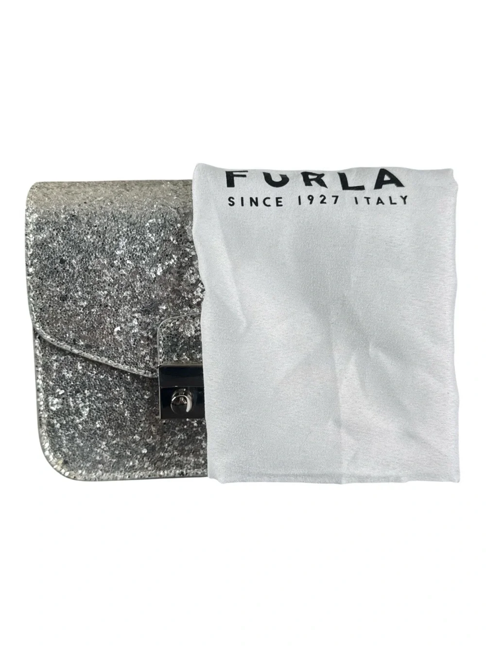 FURLA Metropolis Silver Glitter Mini Crossbody Bag